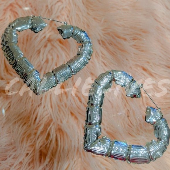 Miz Big Heart: Red Rhinestone MaryJ Bling Bamboo 80s Vintage Style Retro Earring - Picture 6 of 9